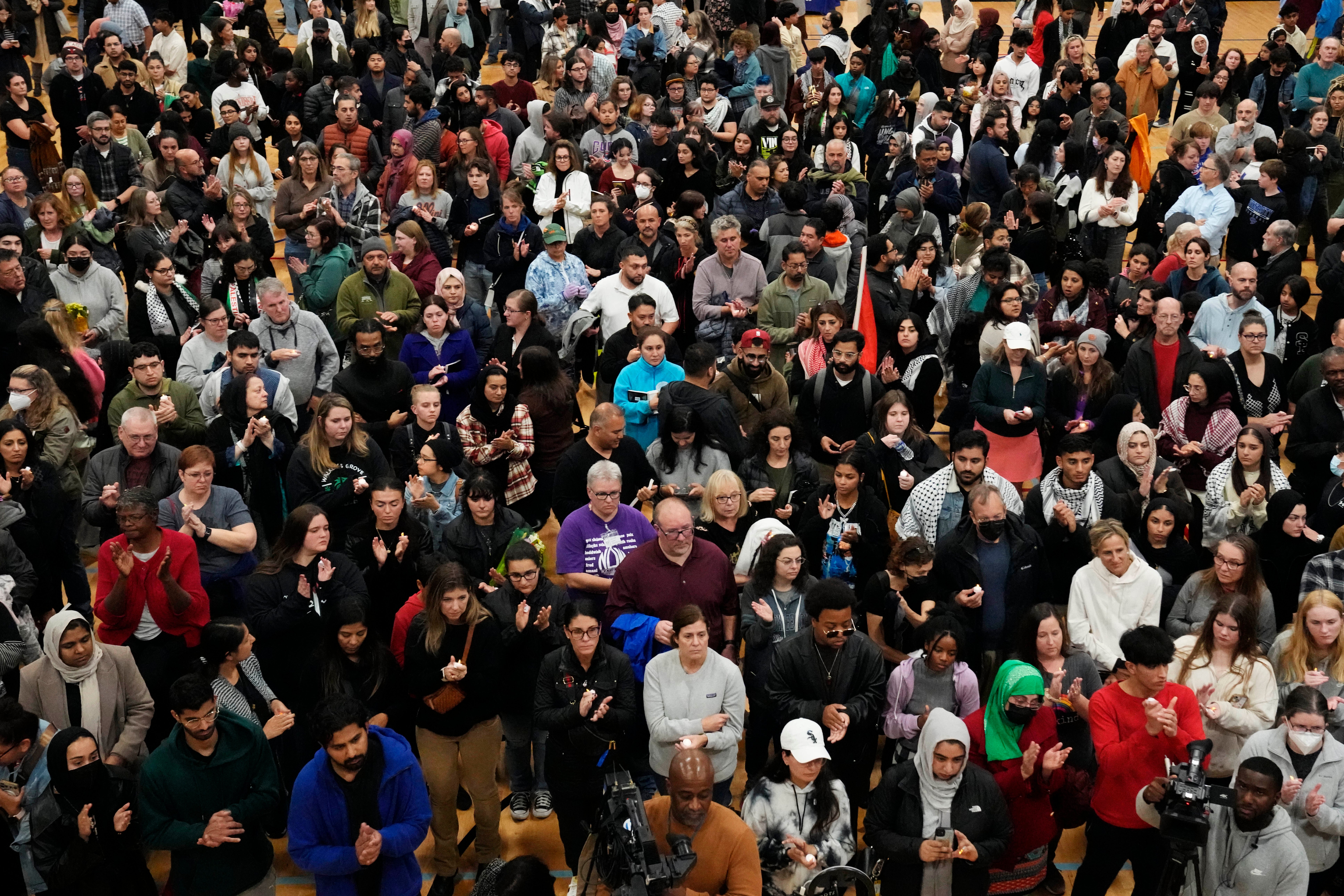 Mourners in the heavily Palestinian Chicago suburb of Bridgeview