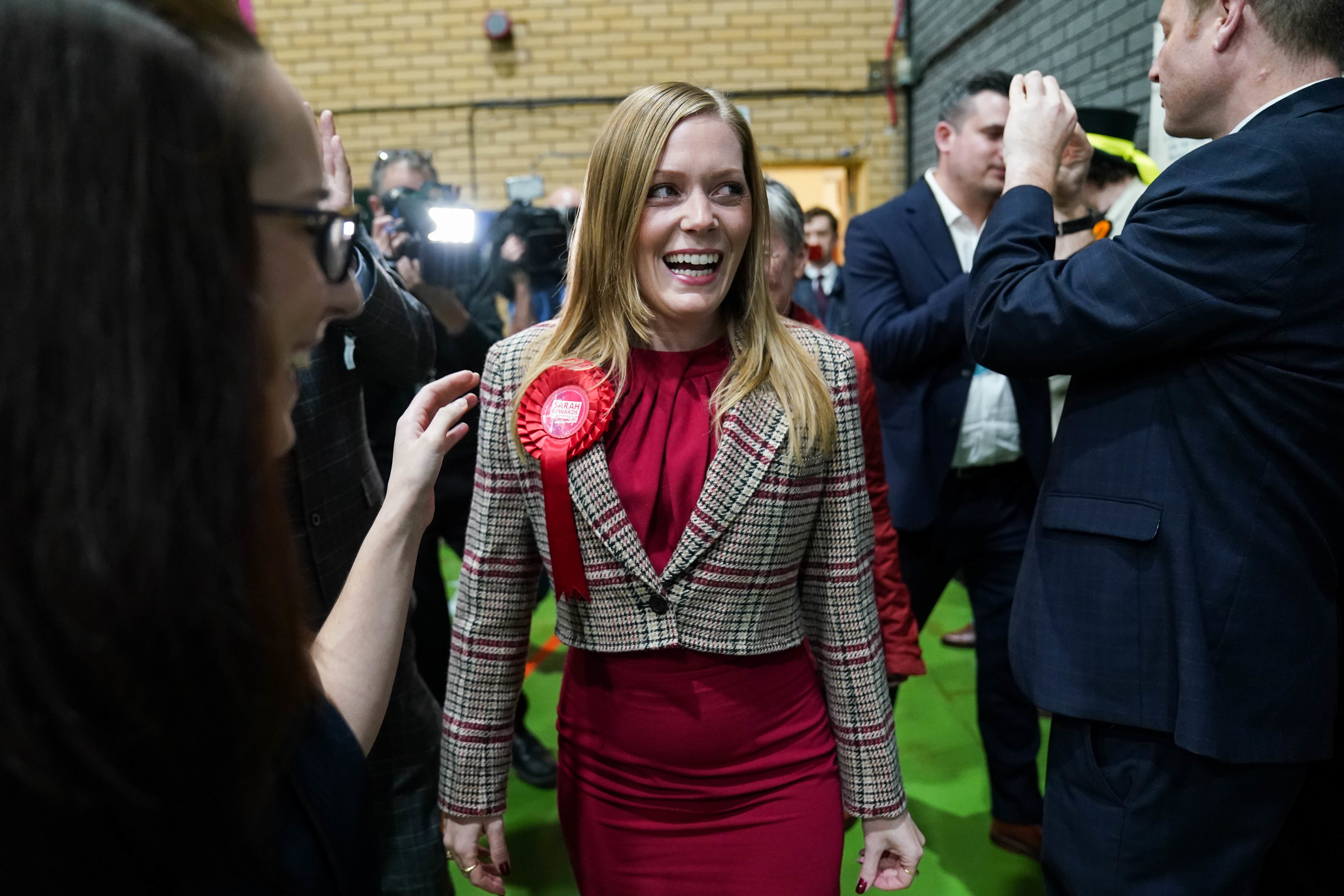 Labour candidate Sarah Edwards arrives for the Tamworth by-election count