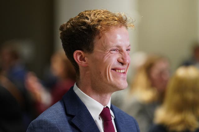 <p>Labour candidate Alistair Strathern after being declared winner in the Mid Bedfordshire by-election at Priory House in Chicksands, Bedfordshire</p>