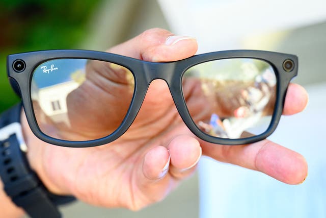 <p>A pair of Ray-Ban Meta 2nd generation smart glasses is seen on display during the Meta Connect Developer Conference at Meta’s headquarters in Menlo Park, California on September 27, 2023</p>