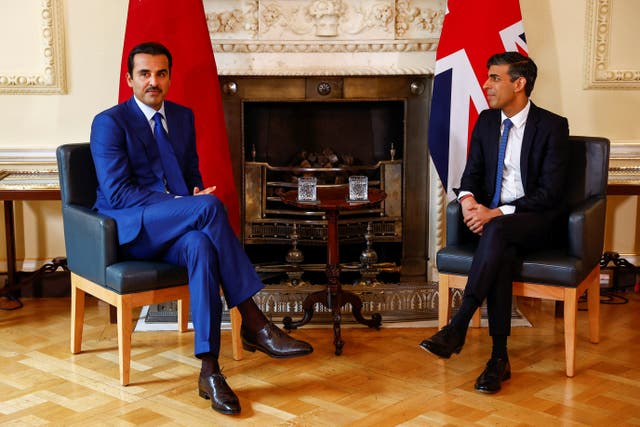 Prime Minister Rishi Sunak has met with the Amir of Qatar, Sheikh Tamim bin Hamad Al Thani, while in Saudi Arabia (Peter Nicholls/PA)
