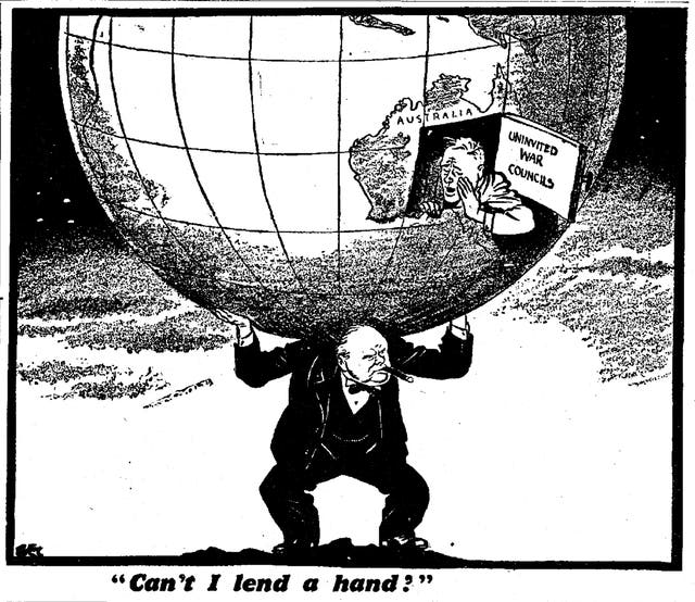 <p>‘Can I Lend a Hand?’ Daily Mirror, 3 January 1942 by Philip Zec</p>