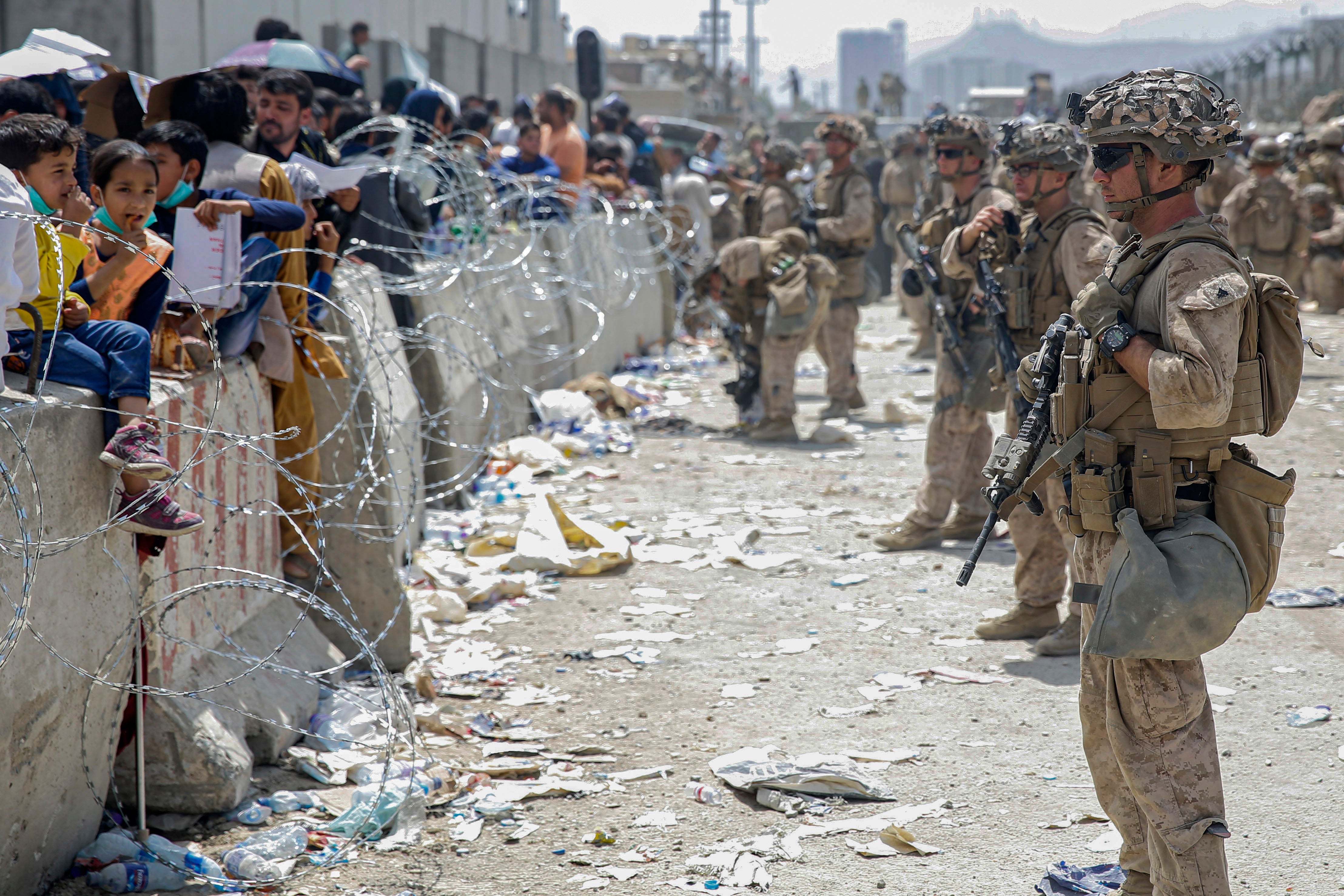 US marines during the Kabul evacuation in Afghanistan in August 2021