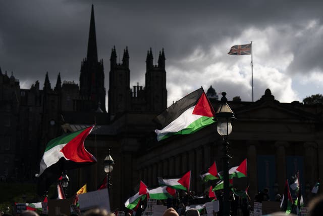 Demonstrators must be ‘free to peacefully express their views’ but police should ‘take the strongest action’ where antisemitism and other forms of hate are promoted, No 10 said (PA)