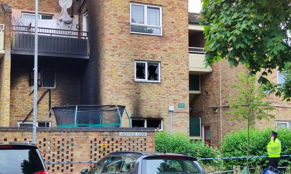 The tragic scene at Mr Peden’s home in Cambridge after fire ripped through the property
