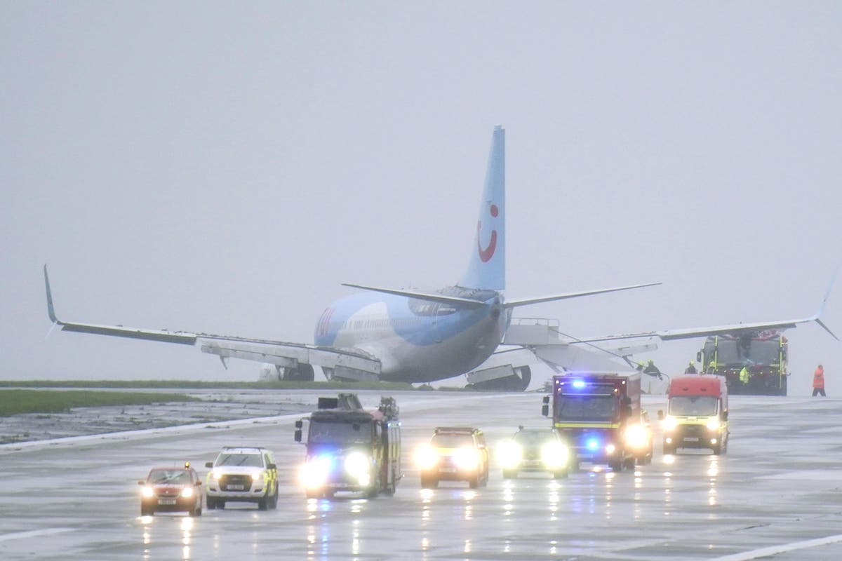 Plane skids off runway at Leeds Bradford Airport during Storm Babet Plane skids off runway at Leeds Bradford Airport during Storm Babet