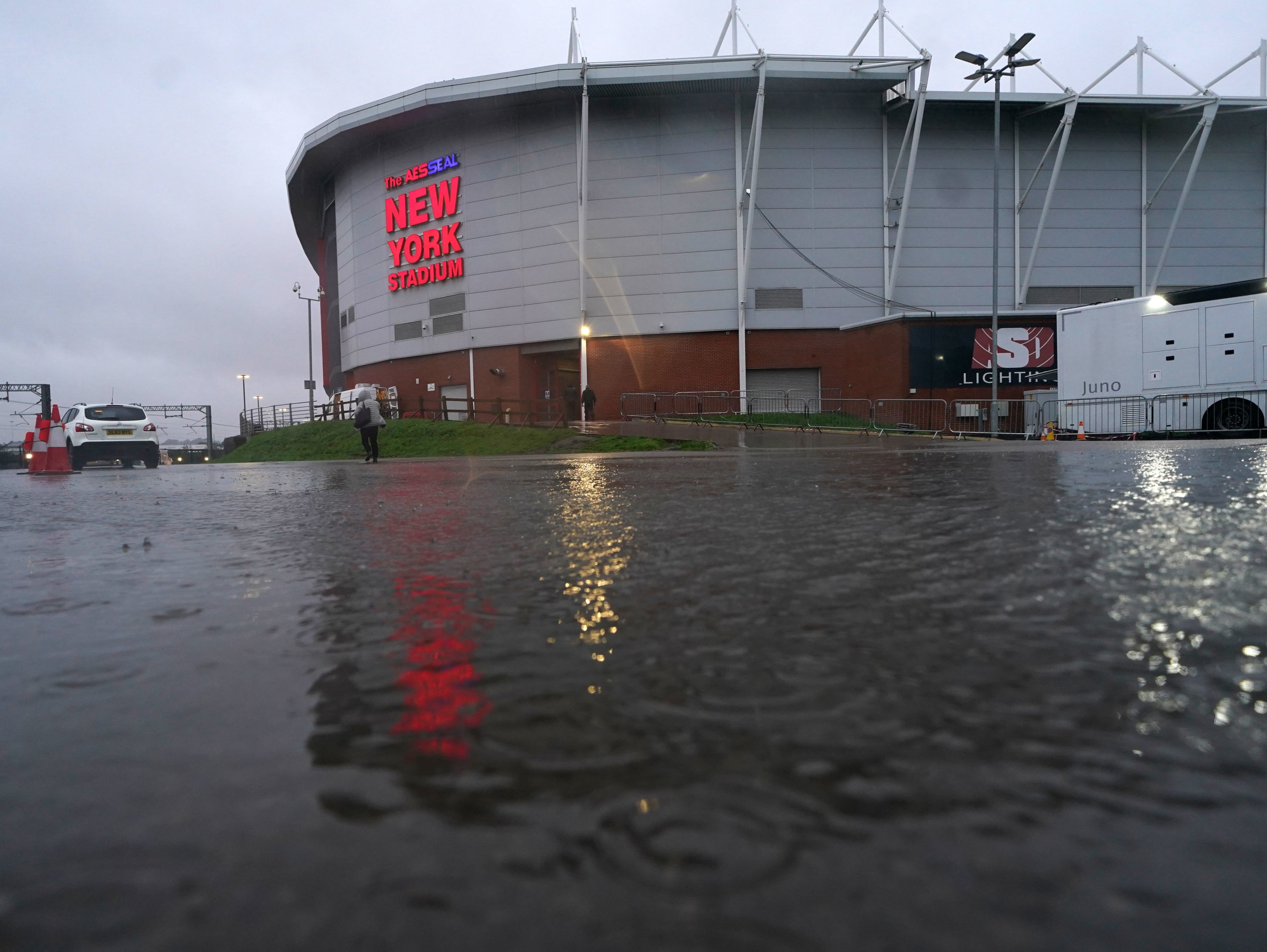 <p>High water levels around a stadium in Rotherham</p>