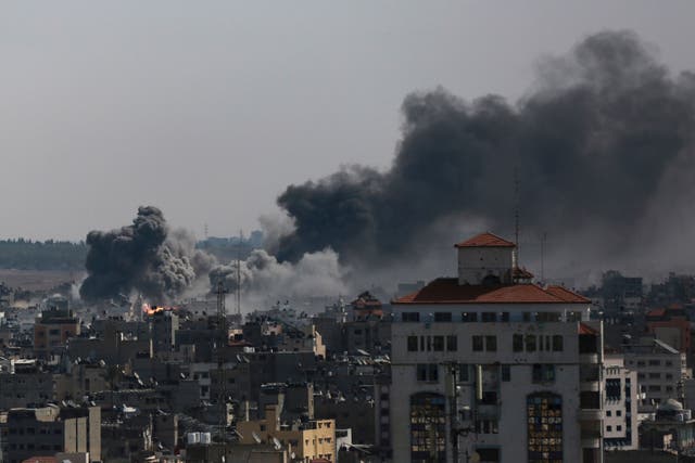 Smoke rises following Israeli airstrikes on Gaza City (Abed Khaled/AP)