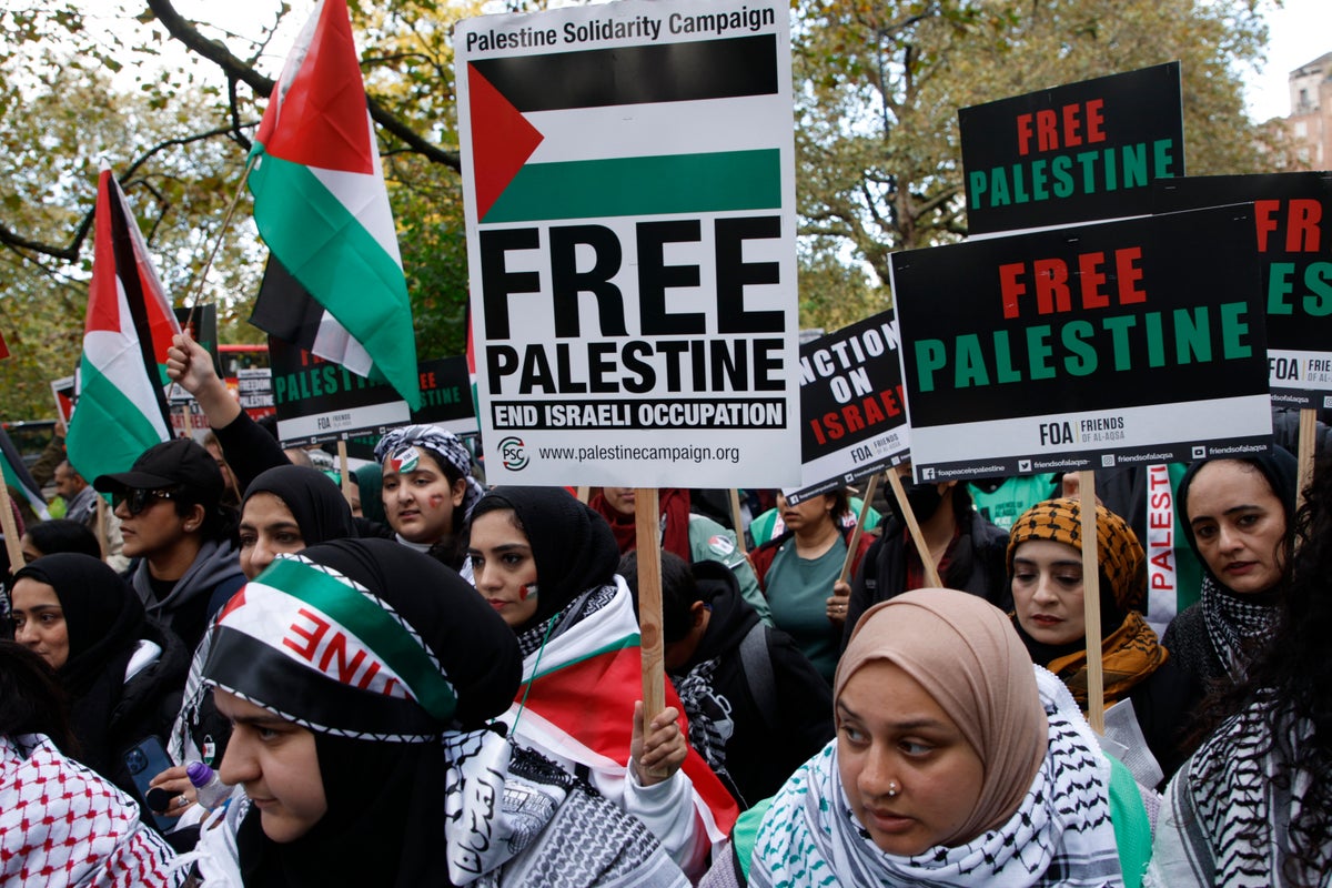 Thousands of pro-Palestinian demonstrators march in London as Israel ...