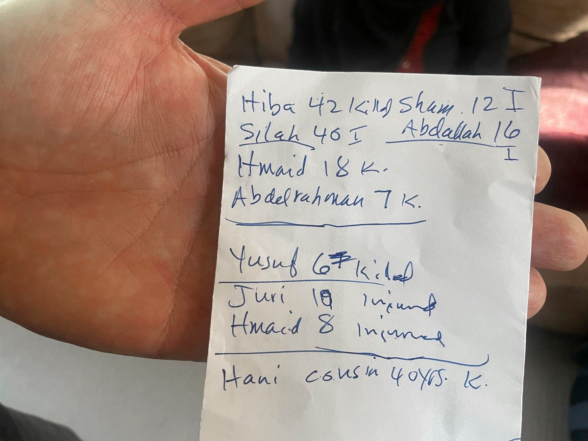 5 dead and 5 injured -- names on a scrap of paper show impact of Gaza war on a US family