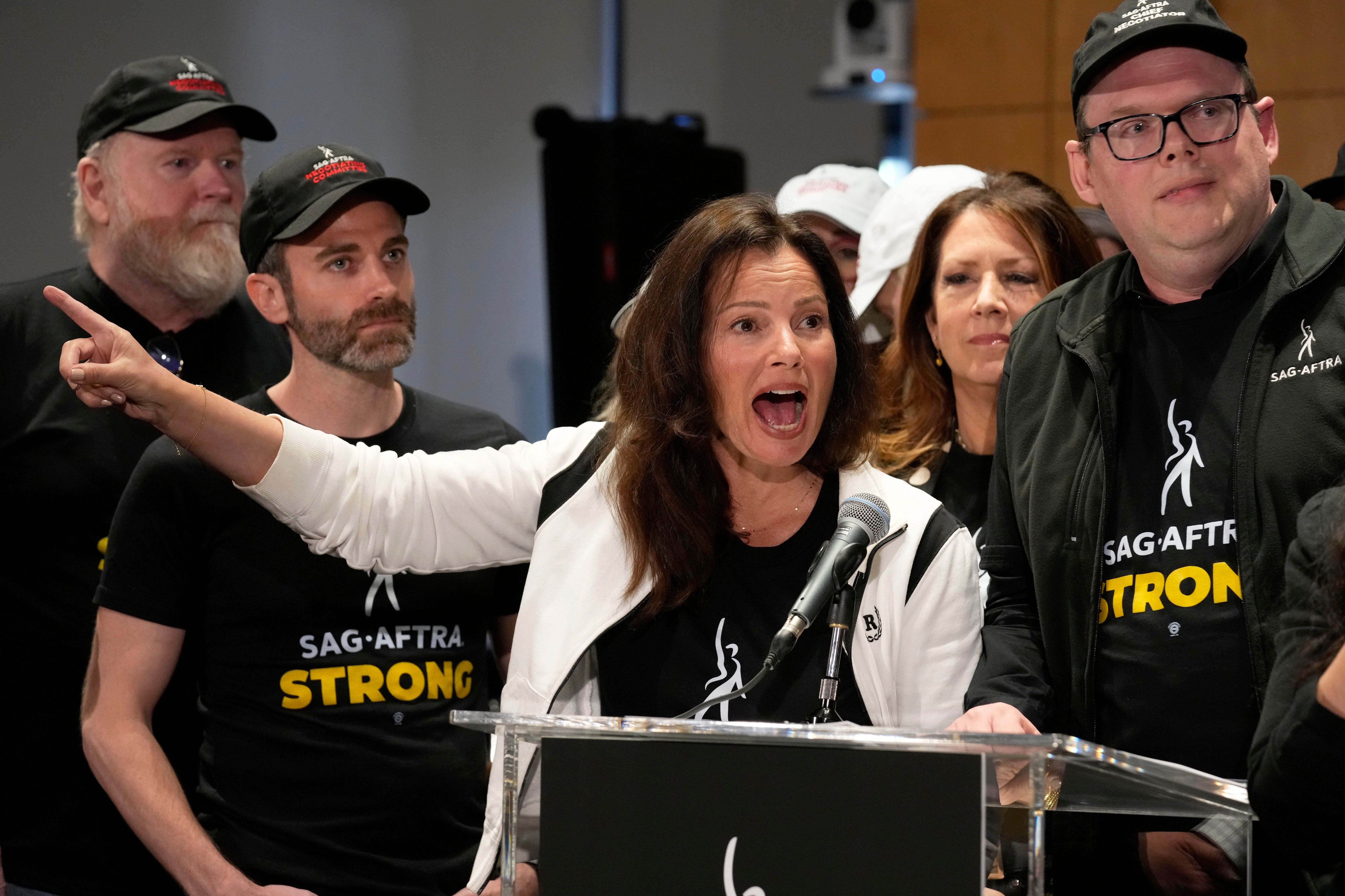 SAG-AFTRA president Fran Drescher speaking during the 2023 actors strike