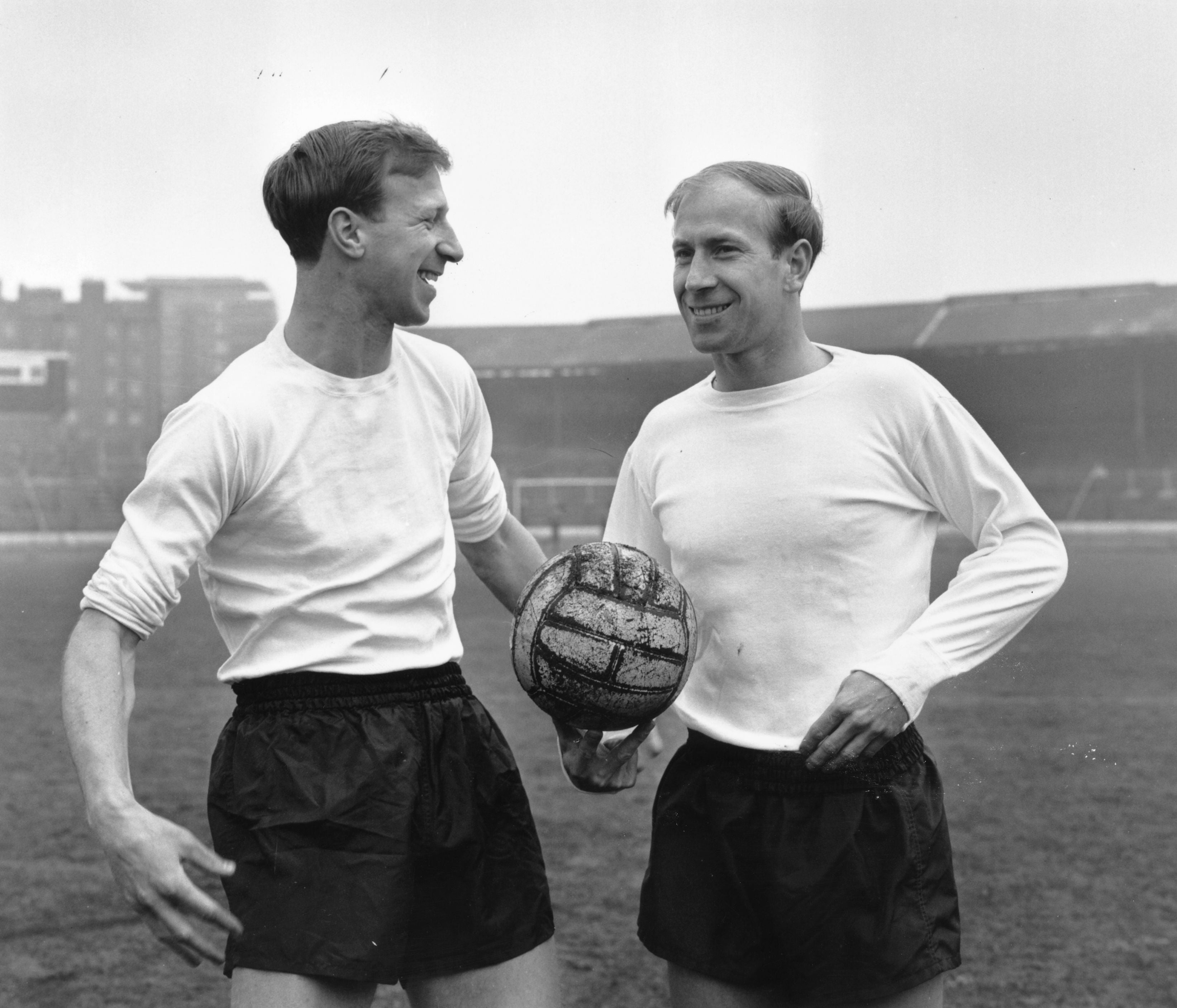 With brother Jack at an England training session at Stamford Bridge, in April 1965
