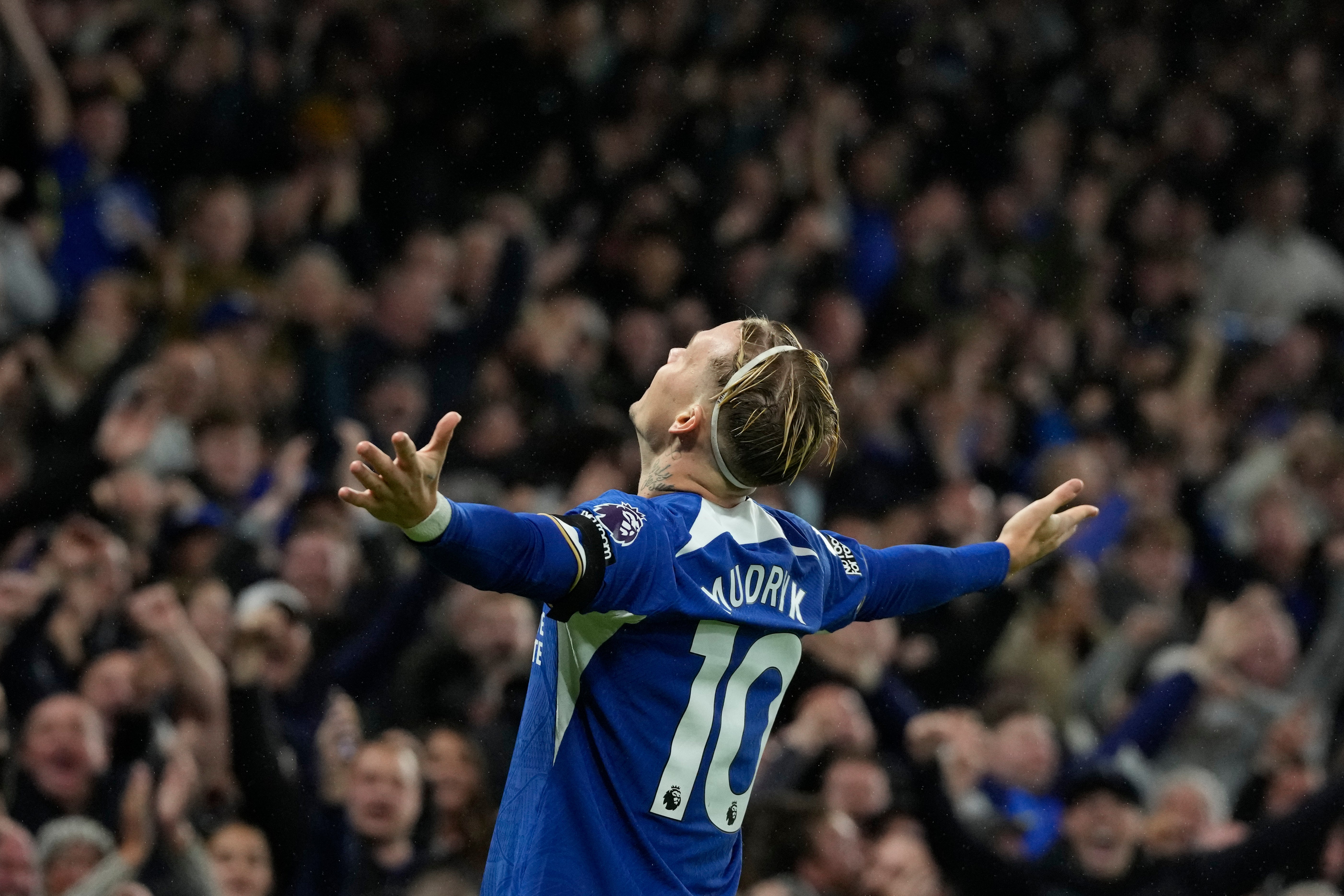 Chelsea's Mykhailo Mudryk celebrates after scoring
