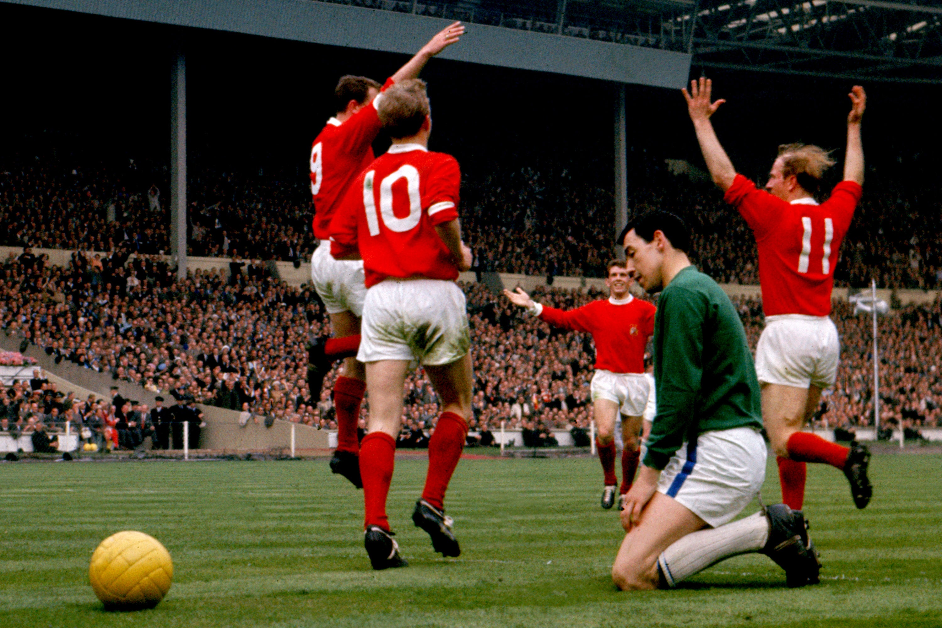 Charlton (right) got his FA Cup winner’s medal when Leicester City were beaten 3-1 at Wembley in 1963