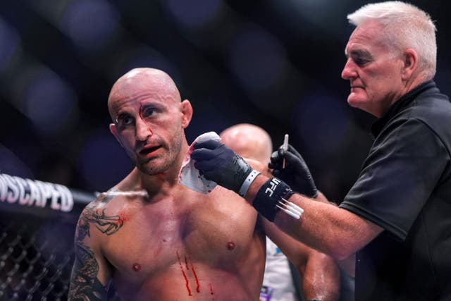 <p>Alexander Volkanovski after his second loss to Islam Makhachev</p>