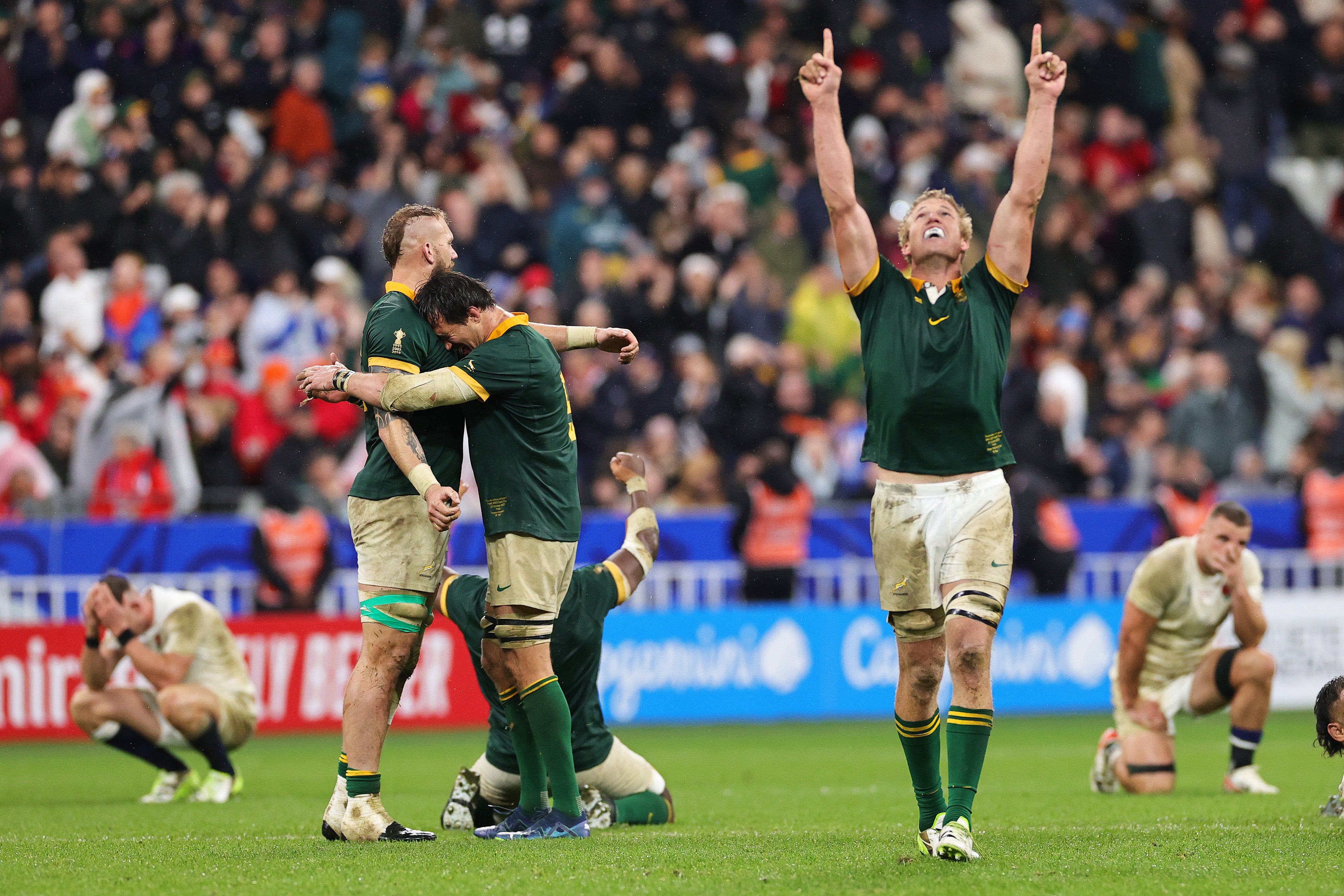 South African players celebrate their semi-final victory
