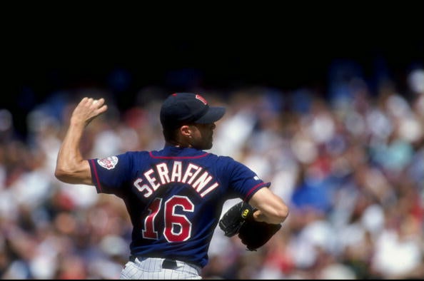 Daniel Serafini pitching for the Minnesota Twins in 1998