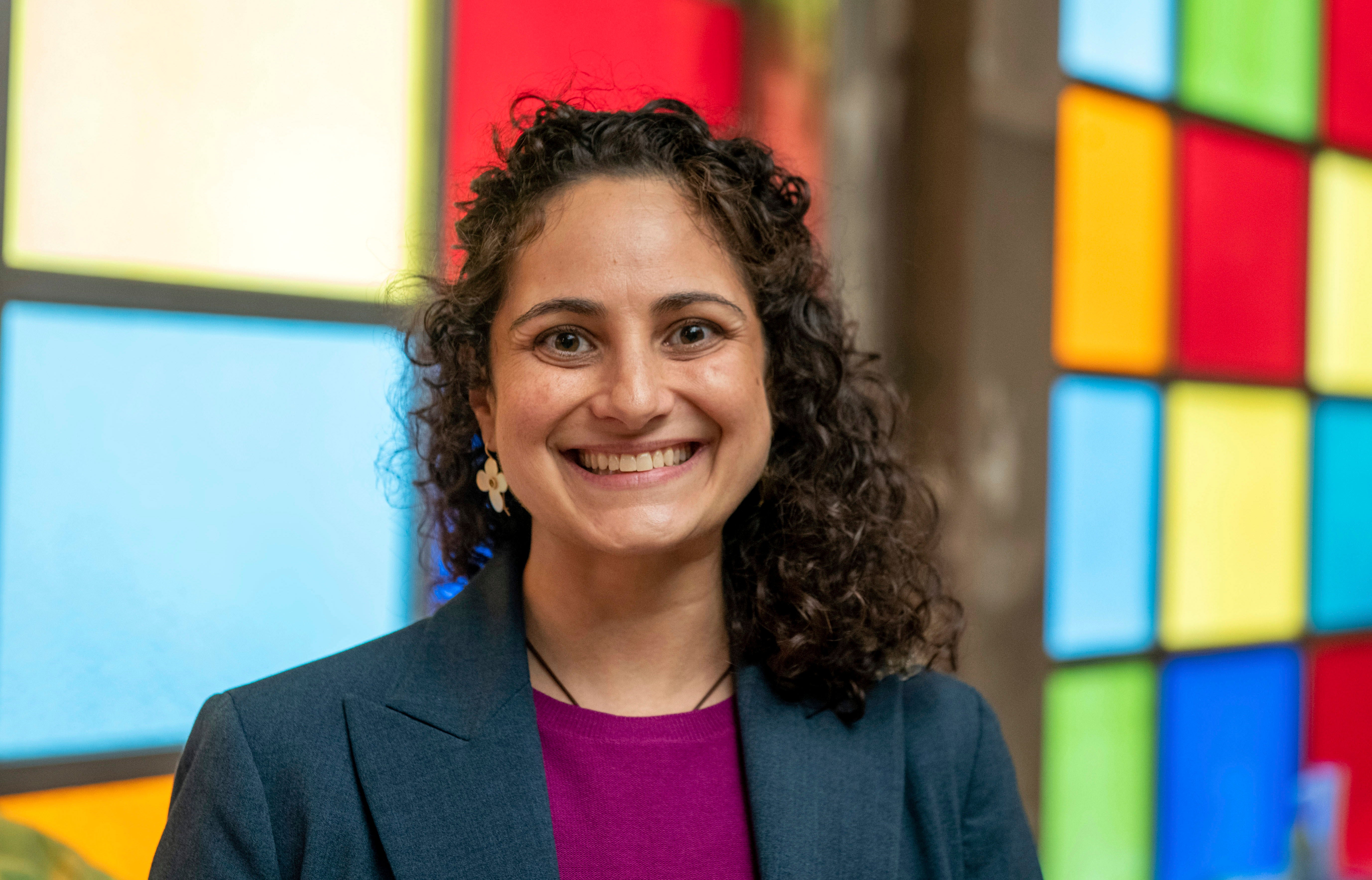 Samantha Woll, president of the board at the Isaac Agree Downtown Synagogue poses for a photo in Detroit, 13 October 2022