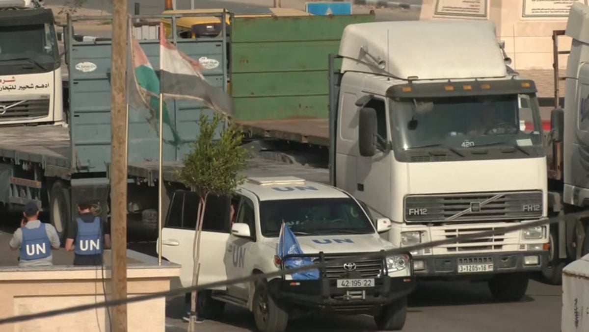Trucks at Rafah border as more humanitarian aid expected to pass into Gaza