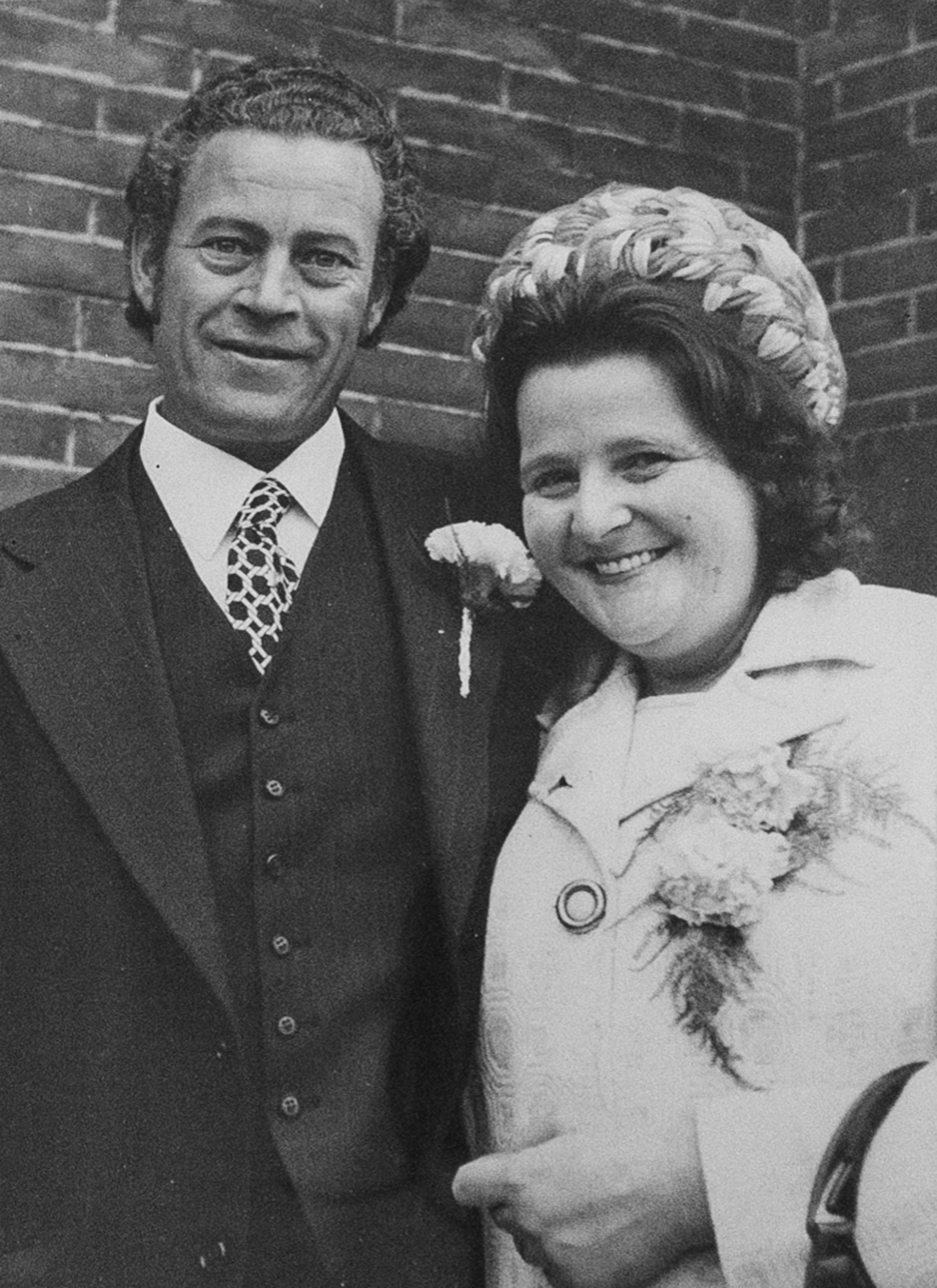 Maureen Gilbert, who was found dead in her flooded home, with husband Jack Gilbert on their wedding day, 1975