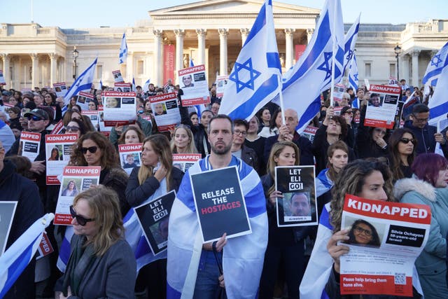 Members of the Jewish community attend a Solidarity Rally in Trafalgar Square (Lucy North/PA)