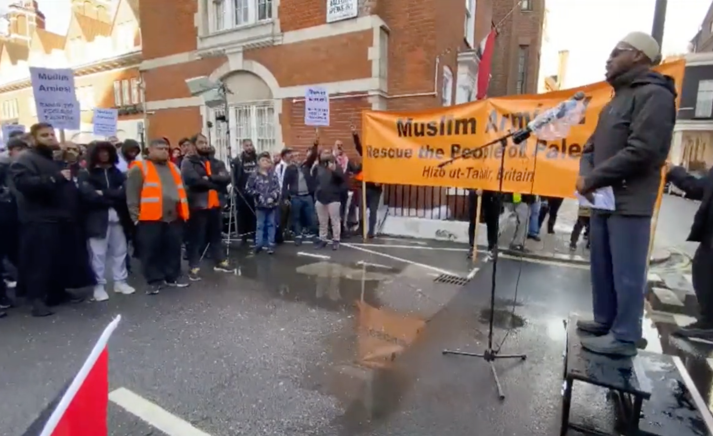 Footage showed several men shouting ‘jihad’ at the march organised by Hizb ut-Tahrir