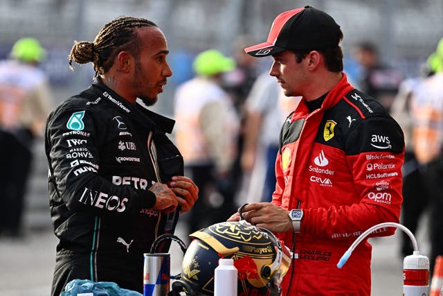 <p>Lewis Hamilton, left, and Charles Leclerc were both disqualified from the race</p>