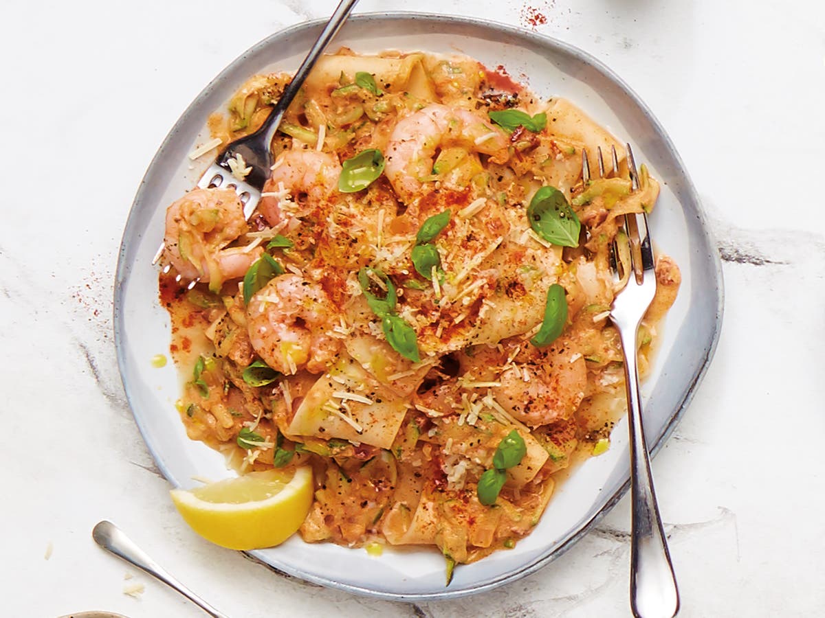 This speedy king prawn pasta has a supermarket secret weapon This speedy king prawn pasta has a supermarket secret weapon