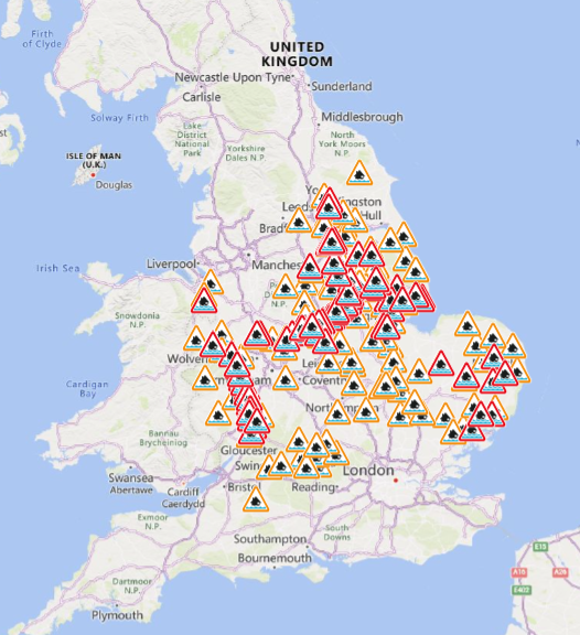 Flood warnings in place across England