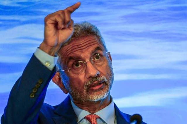 <p>File: India’s foreign affairs minister Subrahmanyam Jaishankar speaks speaks during a media briefing of the 23rd Indian Ocean Rim Association (IORA) g in Colombo on 11 October 2023</p>