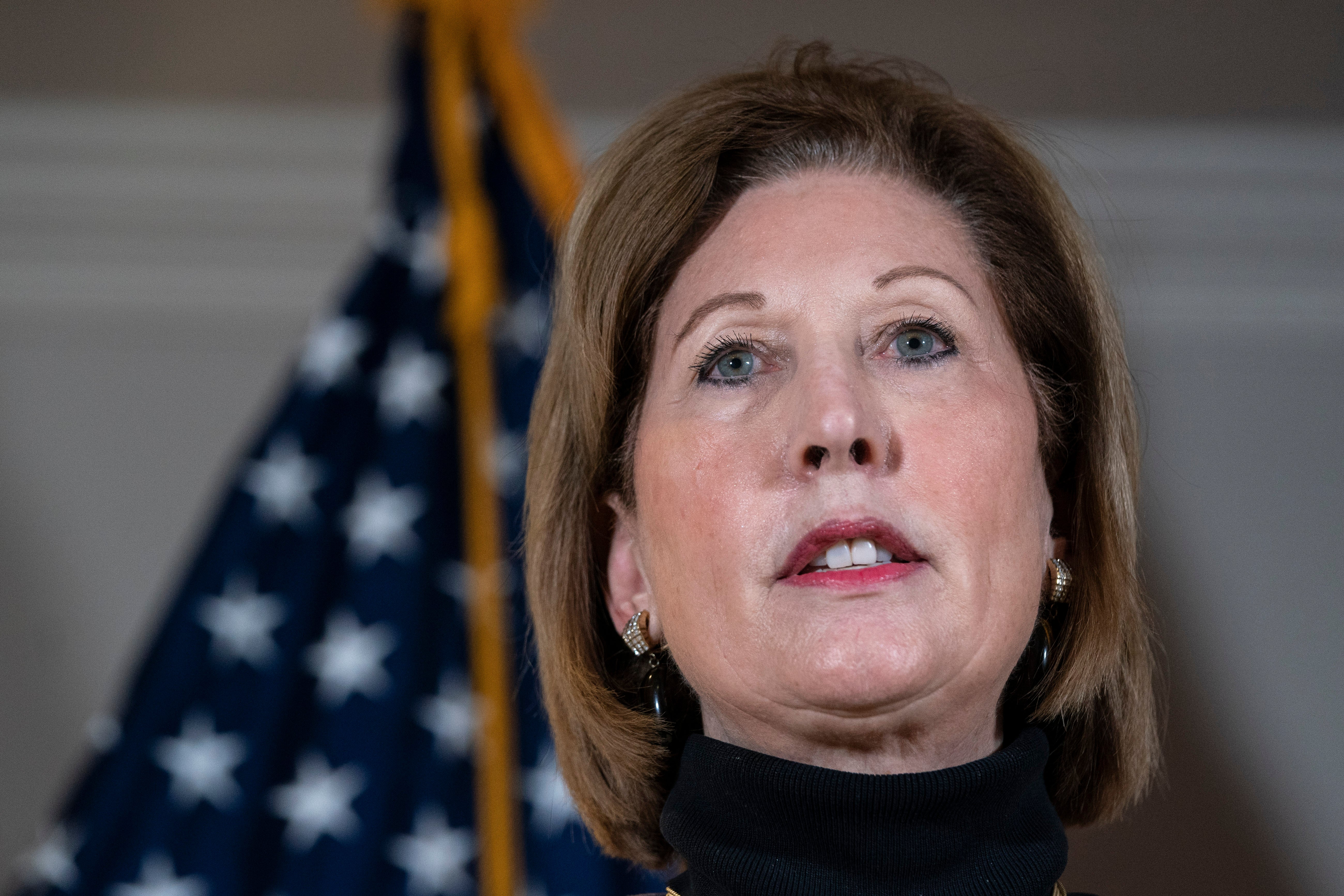 Attorney Sidney Powell speaks to the press about various lawsuits related to the 2020 election, inside the Republican National Committee headquarters on November 19, 2020 in Washington, DC