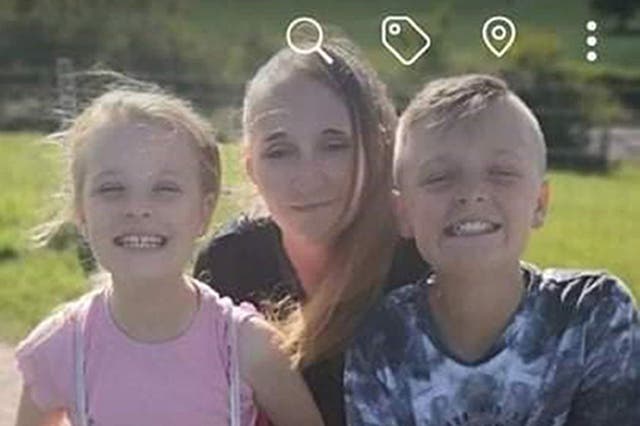 <p>Terri Harris, with her children, Lacey and John Paul Bennett, who were murdered by Damien Bendall along with Lacey’s friend, Connie Gent, in Killamarsh, Derbyshire, in September 2021</p>