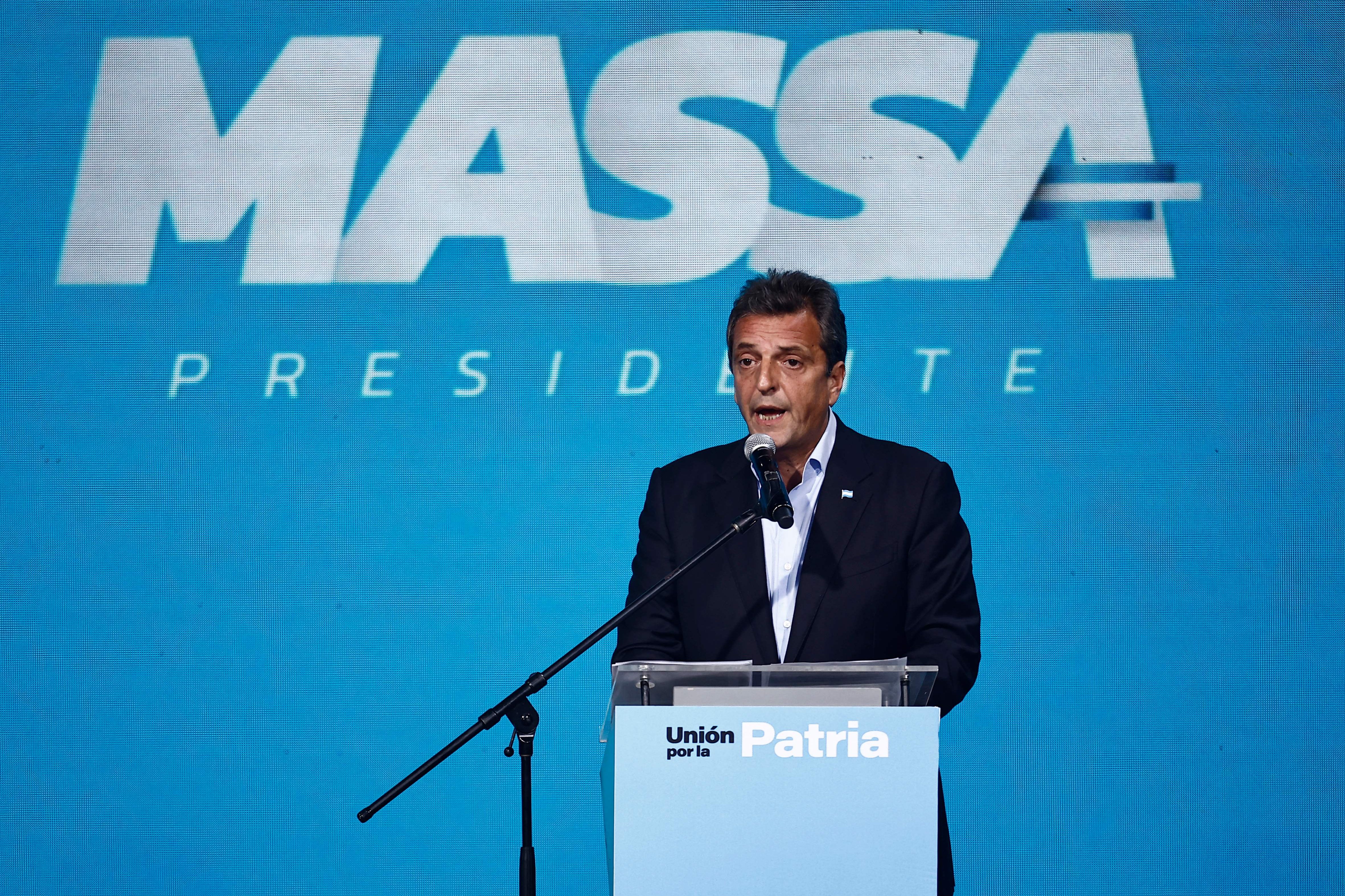 Sergio Massa, speaks to his supporters at his party headquarters in Buenos Aires