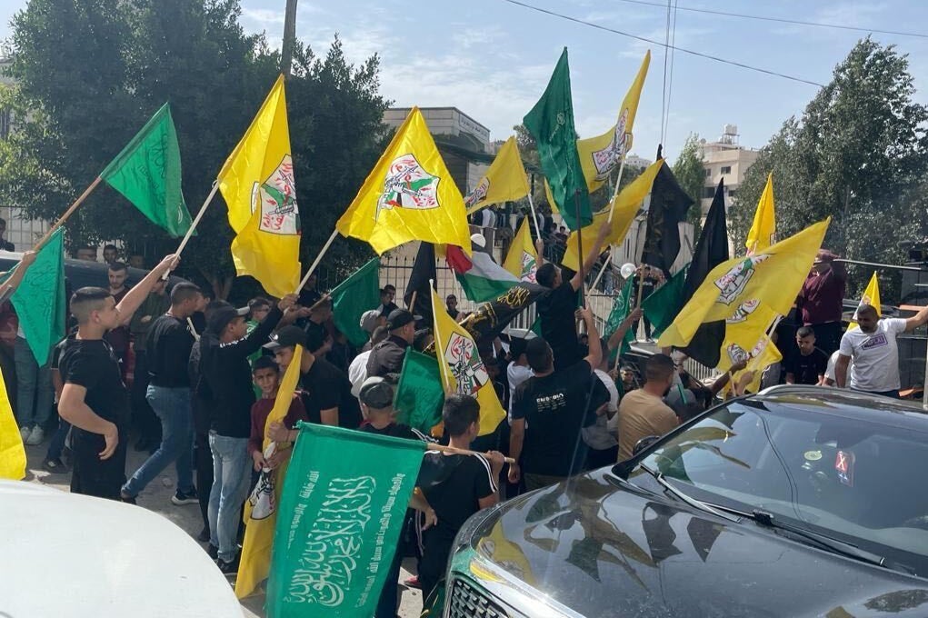 Among the crowd there appeared to be as many green flags of Hamas as yellow ones of rivals Fatah, the main party in the West Bank. Also present, though fewer in number, were the black flags of Islamic Jihad.