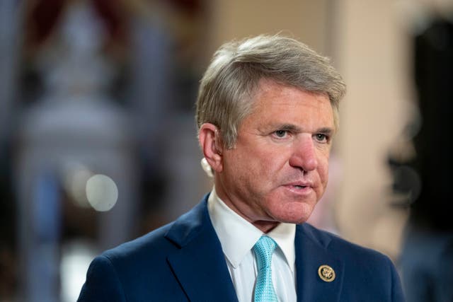 <p>Chairman of the House Foreign Affairs Committee Rep. Michael McCaul, R-Texas, does a television interview, at the Capitol in Washington, Thursday, Oct. 19, 2023</p>