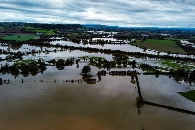 Flooded fields around the River Lugg near Leominster (Ben Birchall/PA)