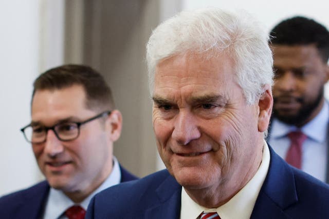 <p>U.S. Representative Tom Emmer (R-MN) arrives for a House Republican conference meeting to choose a nominee in the race for House Speaker at the U.S. Capitol in Washington, U.S., October 24, 2023</p>