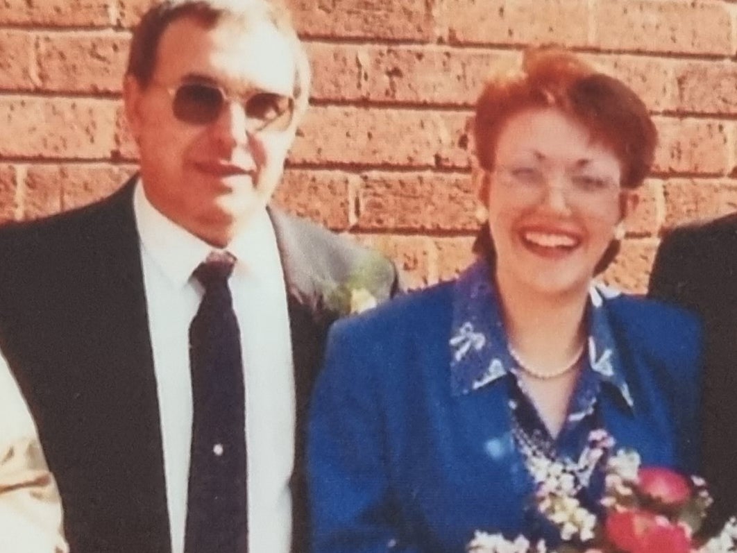 Debi Richens and her father on her wedding day