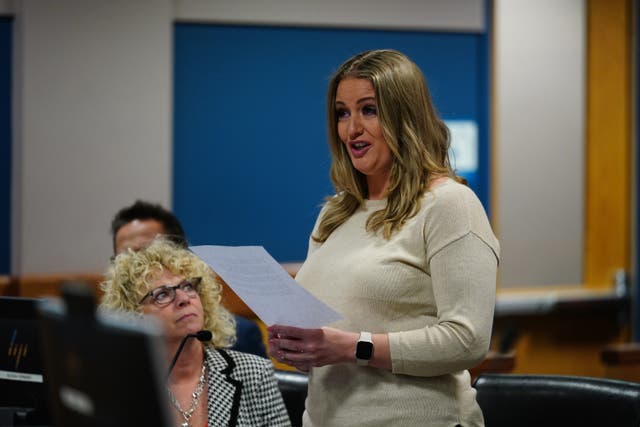 <p>Jenna Ellis reads a statement after pleading guilty to a felony count of aiding and abetting false statements and writings in Fulton County, Georgia</p>