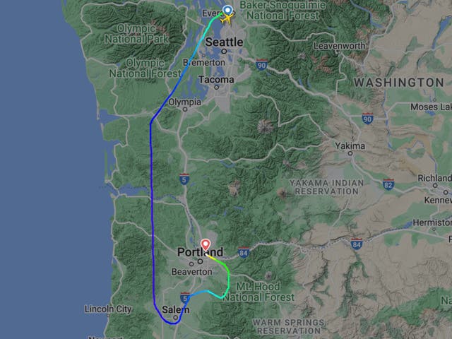 <p>Emergency landing: Flightpath of Horizon Air 2059 from Everett, diverted to Portland</p>