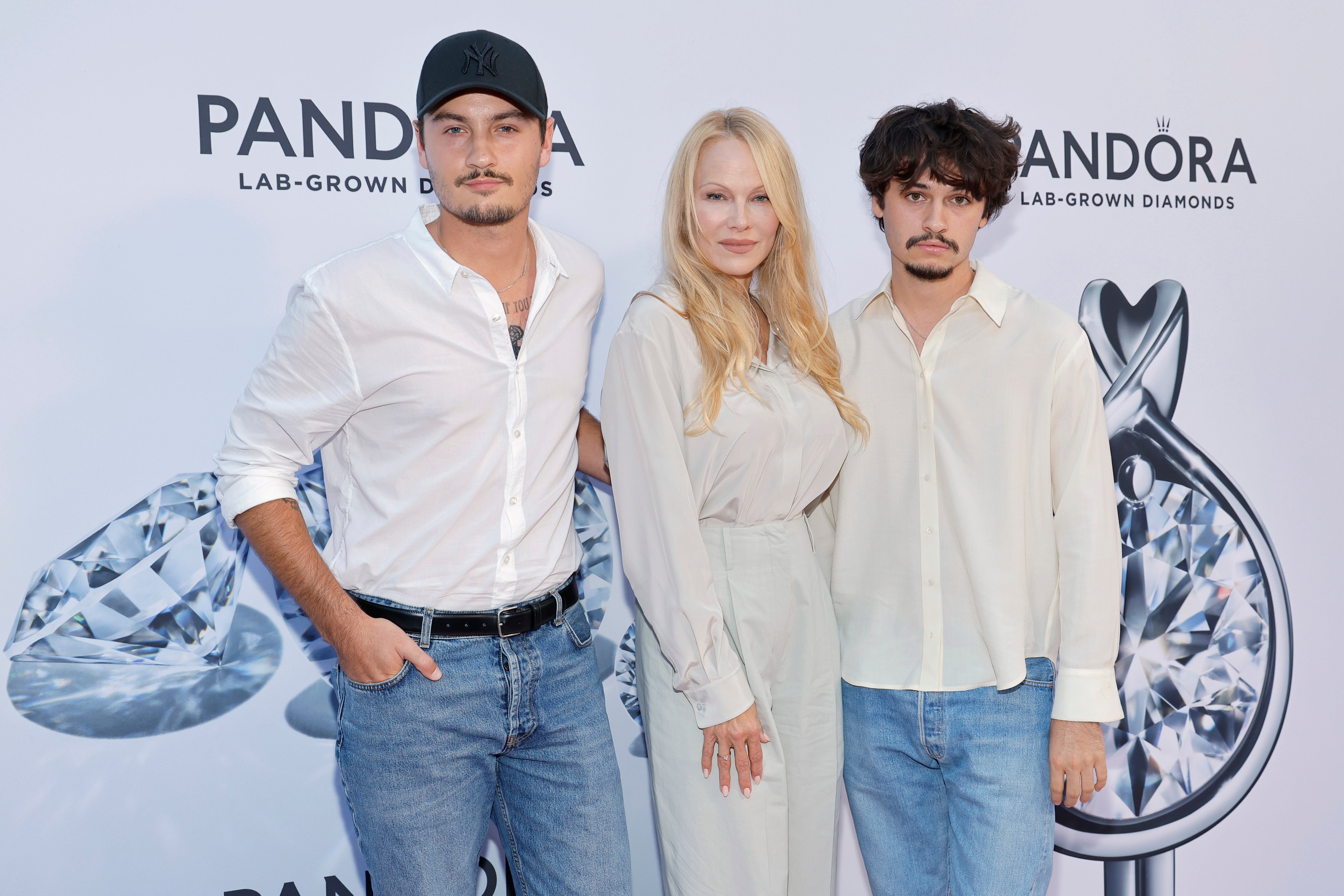 Pamela Anderson and her sons Brandon Lee and Brandon Lee attend an event on 6 September 2023 in New York City