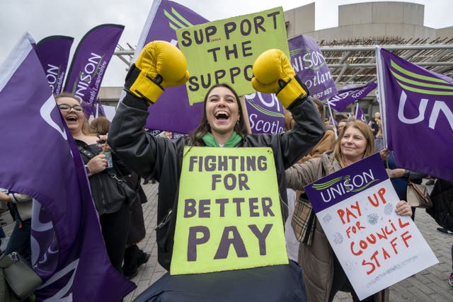 Unison workers on strike for better pay for school staff (Jane Barlow/PA Wire).