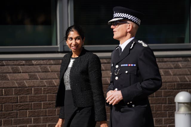 Home Secretary Suella Braverman and Metropolitan Police Commissioner Sir Mark Rowley, who welcomed the details of the review (Kirsty O’Connor/PA)