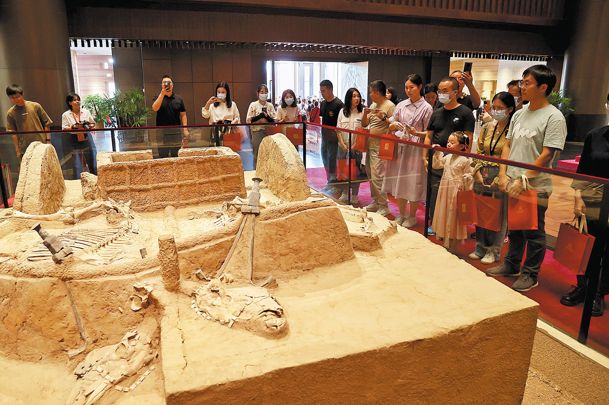 A display of the remains of horses and a chariot from the Yinxu Ruins from the Shang Dynasty (c. 16th century-11th century BC) at the museum