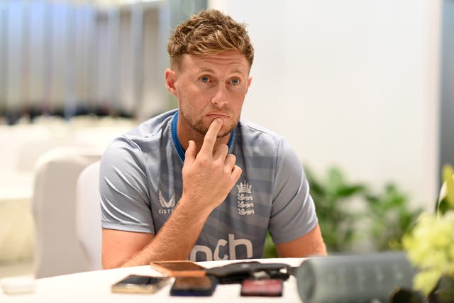<p>Joe Root of England speaks to the media during a press conference at the team hotel on 22 October</p>