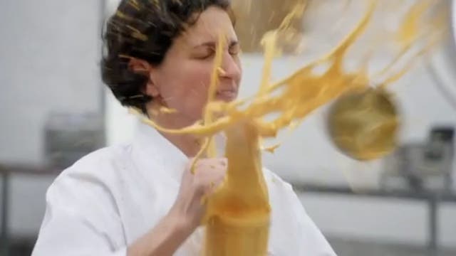 <p>Moment blender explodes covering MasterChef contestant in boiling soup as she’s forced to quit challenge.</p>