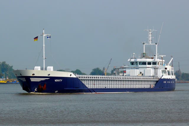 <p>The freighter “Verity” collided with a larger ship in the North Sea</p>
