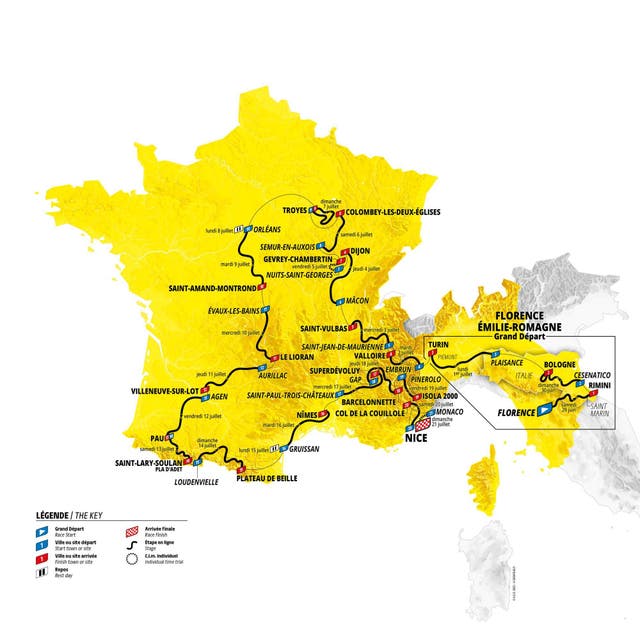 <p>Route map of the 2024 Tour de France, from Florence to Nice</p>