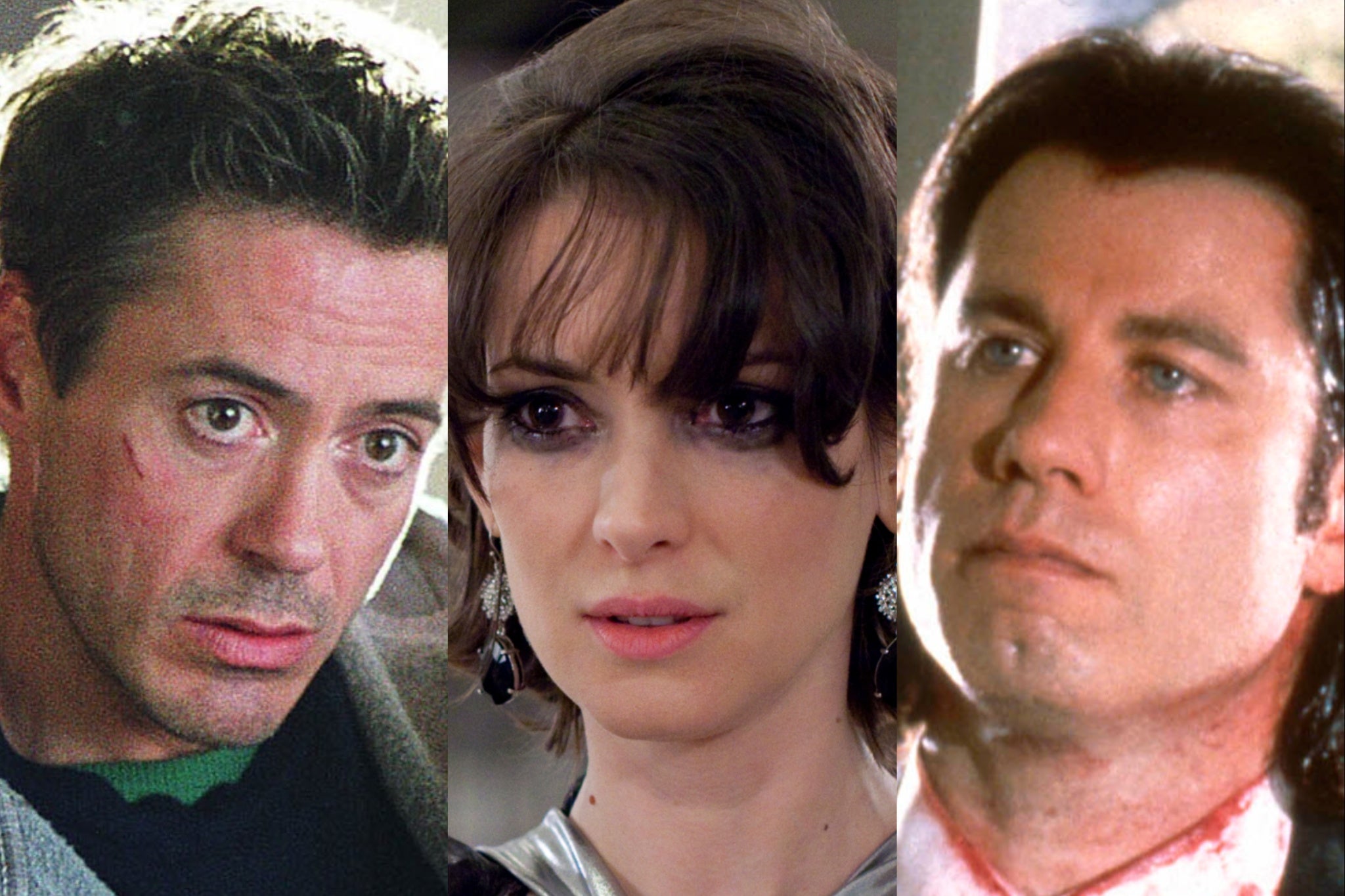 Bouncing back: Robert Downey Jr in ‘Kiss Kiss Bang Bang’, Winona Ryder in ‘Black Swan’, and John Travolta in ‘Pulp Fiction'