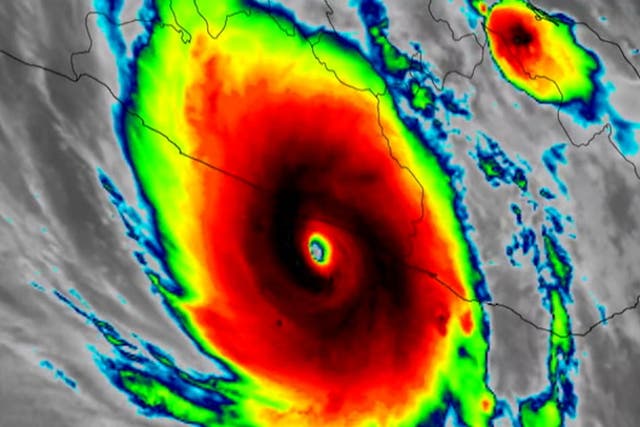 <p>Infrared satellite shows ‘extremely dangerous’ Hurricane Otis making landfall in Mexico.</p>